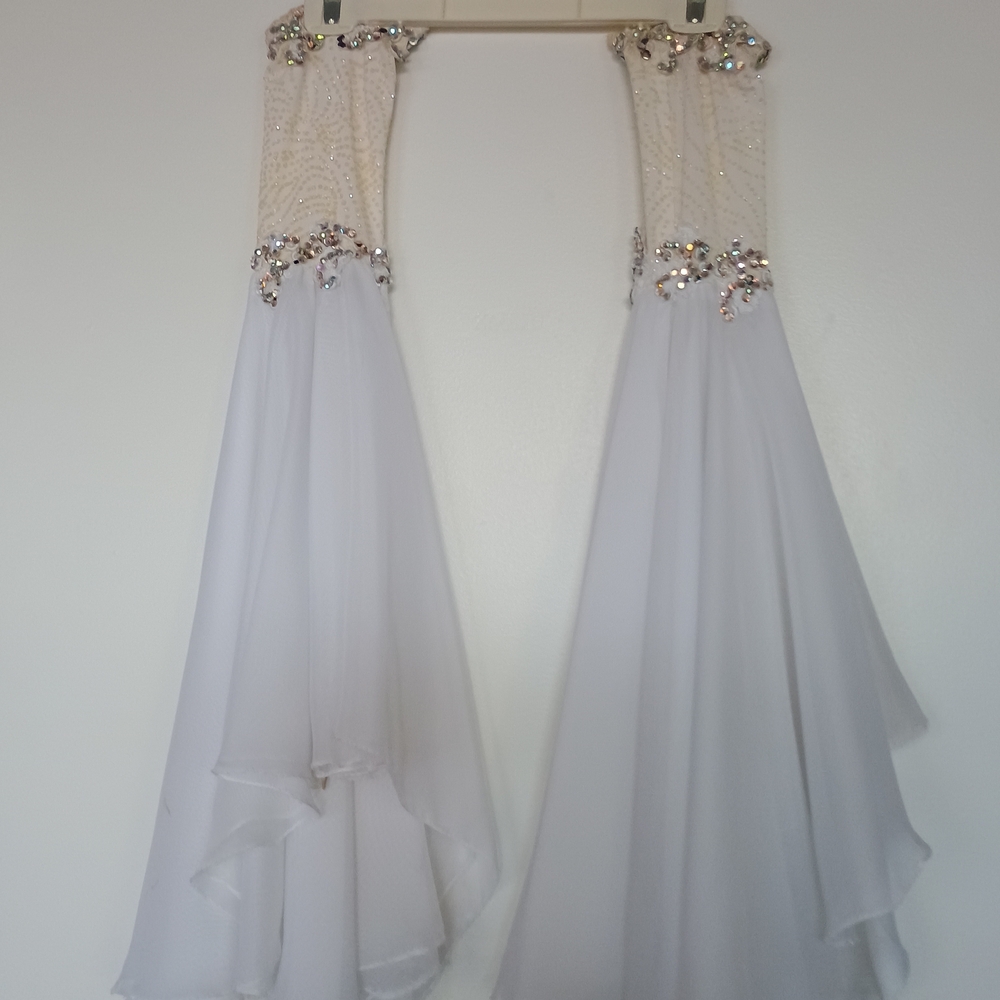 White Feathered International Ballroom Gown with Floaters - Picture 2 of 12